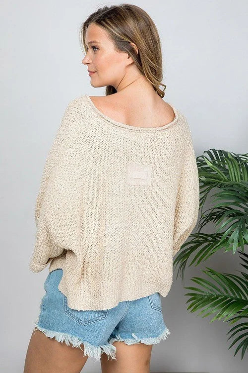 SPLIT NECK KNIT TOP OATMEAL Shai Blu