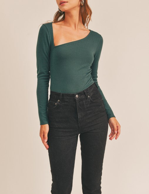 * ASYMMETRICAL BODYSUIT EMERALD GREEN Shai Blu