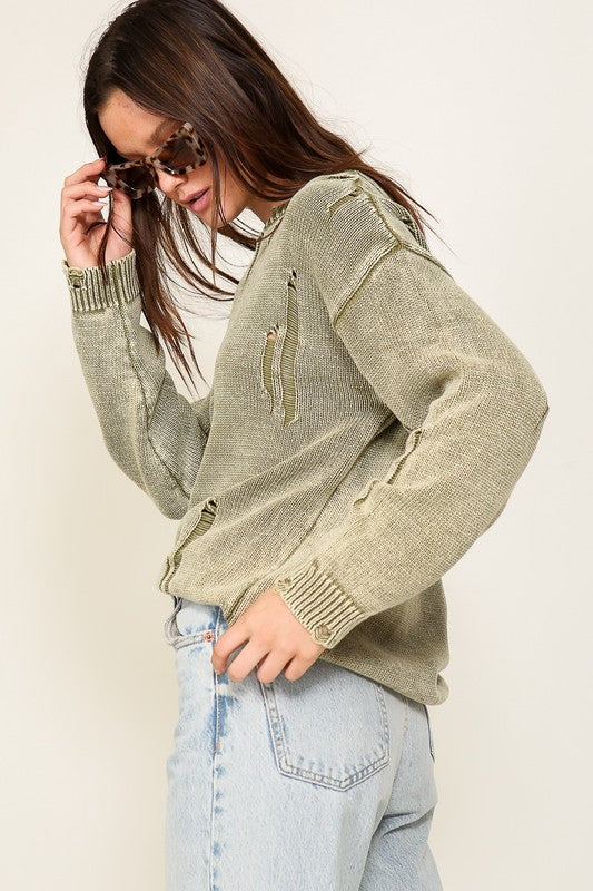 Mineral Wash Distressed Sweater TIMING