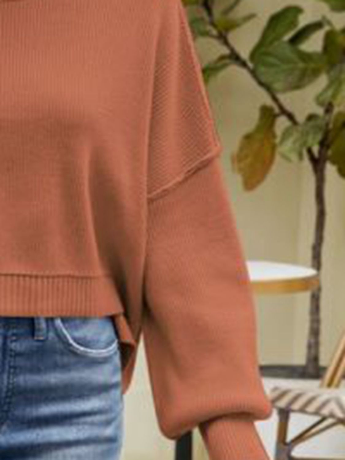 Round Neck Dropped Shoulder Sweater Trendsi