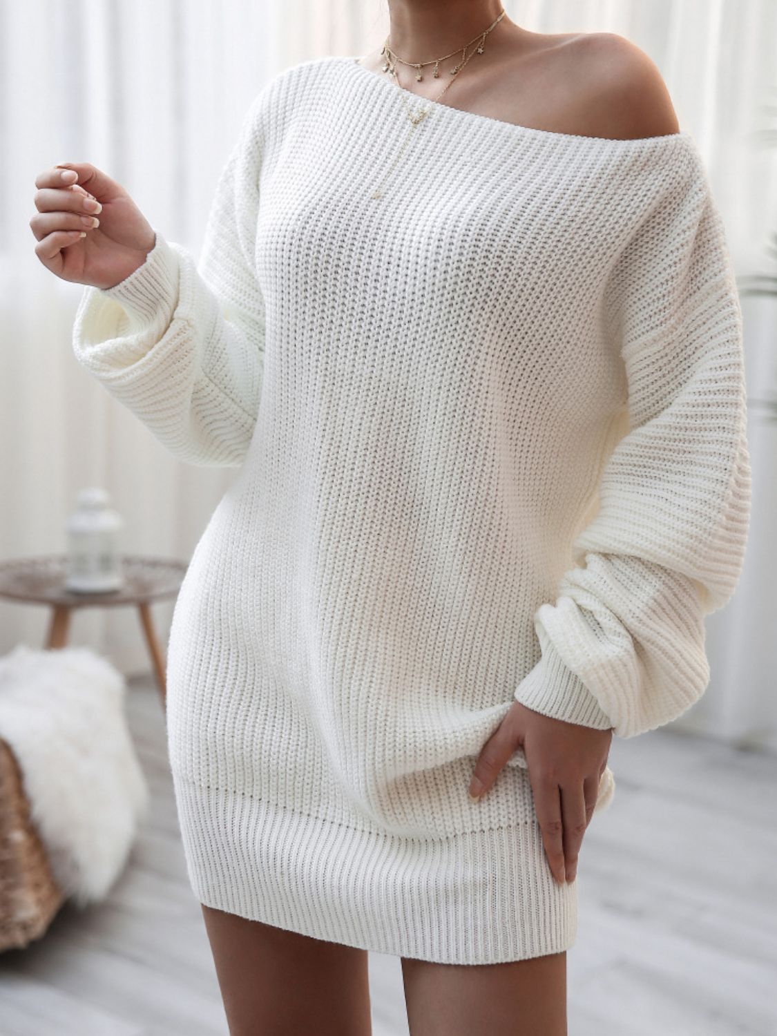 Lantern Sleeve Sweater Dress Trendsi