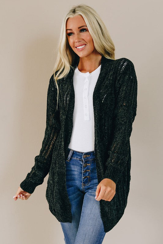 KEEP THE GOOD TIMES COMING CHENILLE CARDIGAN BLACK Shai Blu