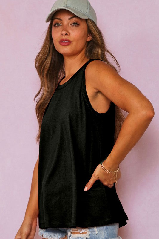 *SLEEVELESS SOLID TANK BLACK Shai Blu