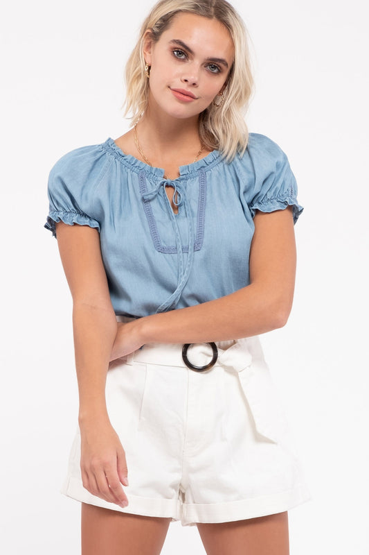 PUFF SLEEVE TOP CHAMBRAY Shai Blu