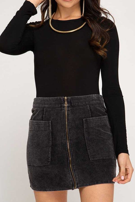 YOU DRIVE ME CRAZY CORDUROY SKIRT CHARCOAL Shai Blu