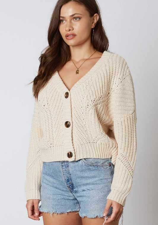 I"LL BE LOOKING CUTE & COZY CROPPED CARDIGAN SAND Shai Blu