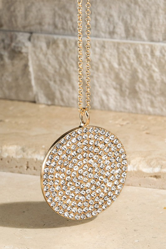 RHINESTONE DISC PENDANT NECKLACE GOLD Shai Blu