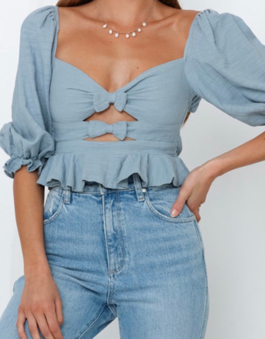 PUFF SLEEVE TOP POWDER BLUE Shai Blu