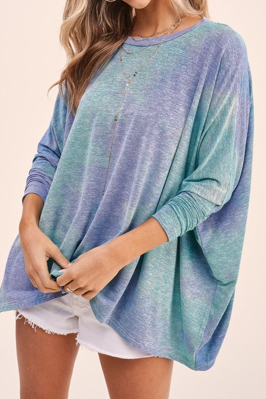 BAT WING TOP TIE DYE MINT/BLUE Shai Blu