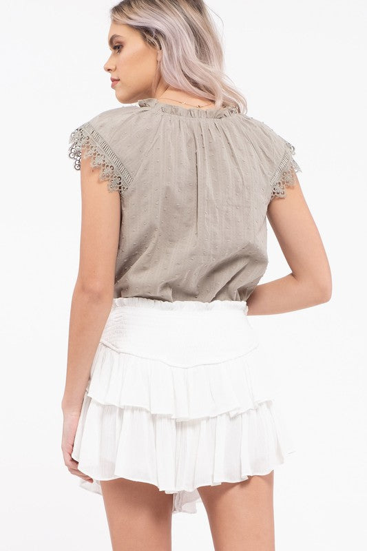 LACE TRIM WOVEN TOP OLIVE Shai Blu