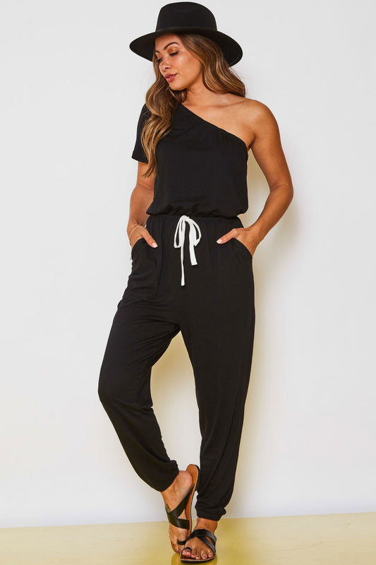 ONE SHOULDER JUMPSUIT BLACK Shai Blu