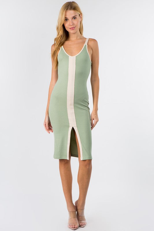 COLOR BLOCK MIDI DRESS PISTACHIO/IVORY Shai Blu