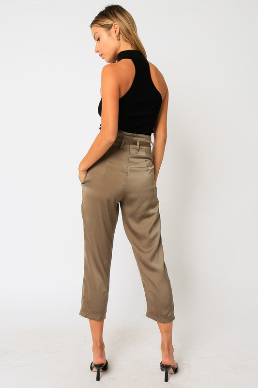 SATIN BELTED PANTS OLIVE Shai Blu