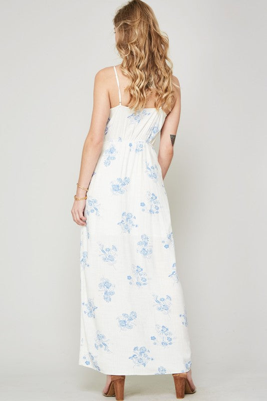 WHITE & BLUE FLORAL PRINT MAXI DRESS Shai Blu