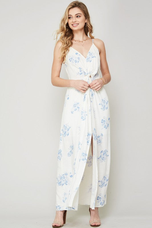 WHITE & BLUE FLORAL PRINT MAXI DRESS Shai Blu