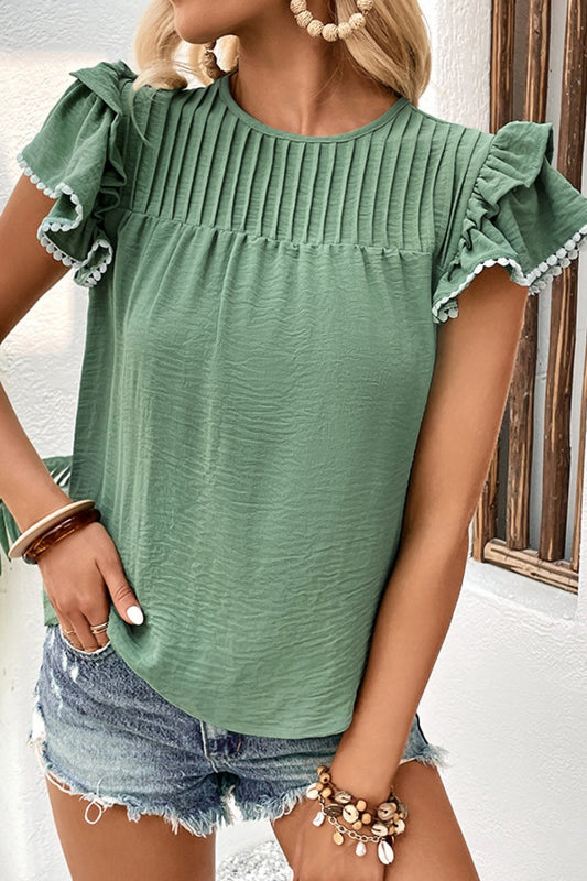 Pleated Detail Flutter Sleeve Blouse Trendsi