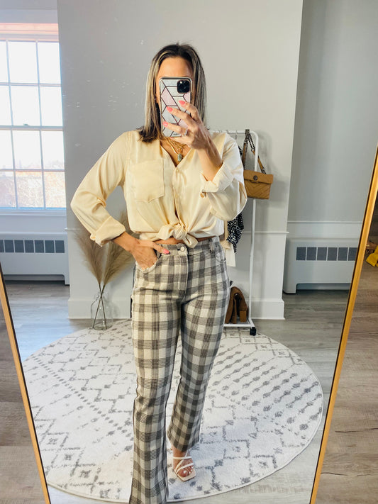 PLAID PANTS IVORY/TAUPE/BLACK Shai Blu