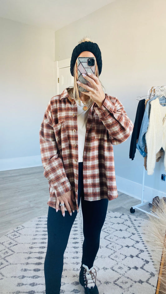 *FLANNEL BUTTON DOWN BROWN/IVORY Shai Blu